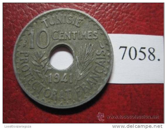 Tunez , 10 Centimos 1361 / 1941 , Zinc Metal De Guerra . Tunis, Tunisie, 10 Cents 1361/1941, Metàl Guerre , Zinc - Túnez