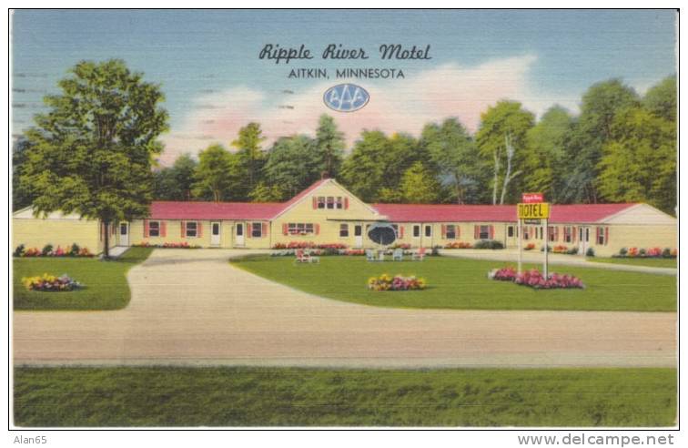Aitkin MN Minnesota, Ripple River Motel Lodging, C1940s/50s Vintage Linen Postcard - Other & Unclassified