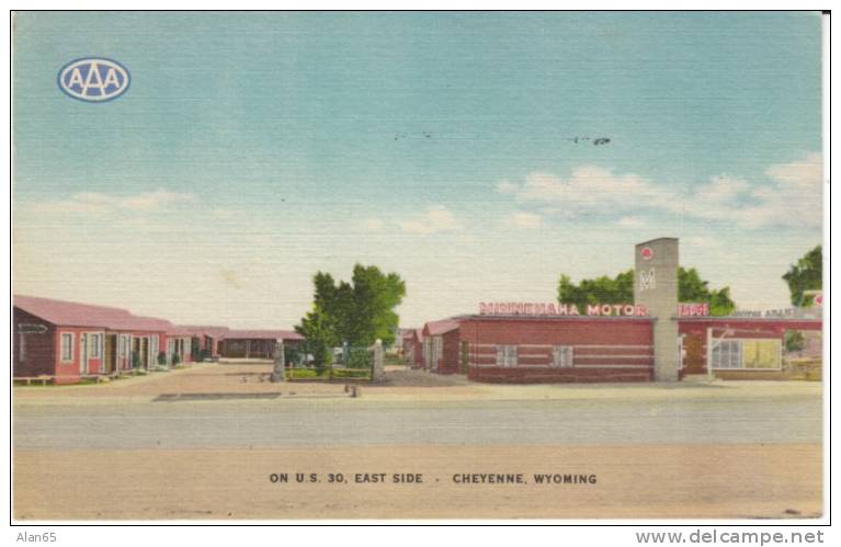 Cheyenne WY Wyoming, Minnehaha Motor Lodge, Motel Lodging, C1940s/50s Vintage Linen Postcard - Cheyenne