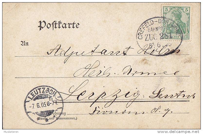 Deutsches Reich PPC Ruhrort Kaiser Wilhelm Denkmal Ambulant Bahnpost CREFELD-DORTMUND 1905 LEUTZSCH Simple Backside - Duisburg