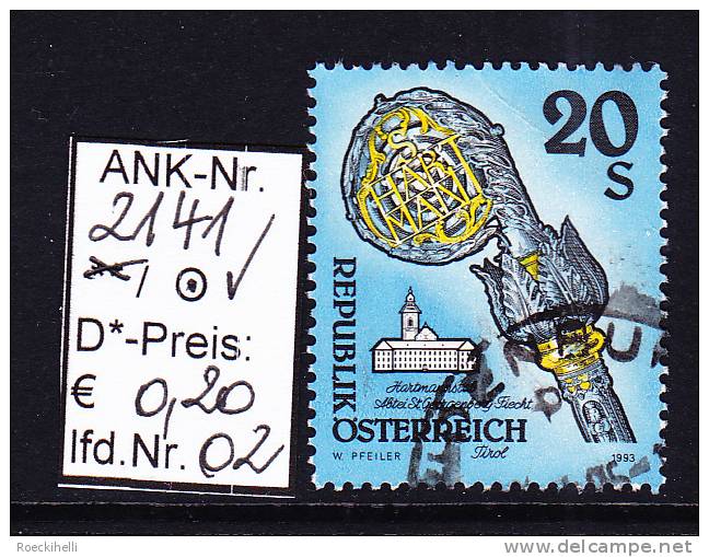 8.10.1993  -  Freim.-Erg.-Wert  "Stifte U. Klöster In Ö."  -  O  Gestempelt - Siehe Scan  (2141o 01-16) - Used Stamps