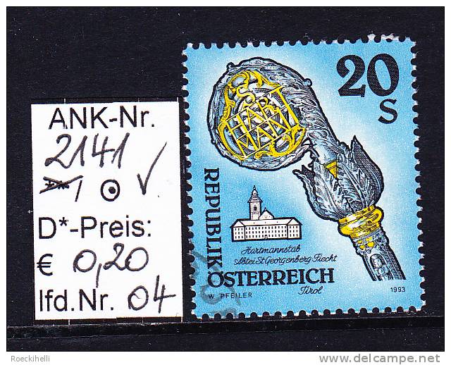 8.10.1993  -  Freim.-Erg.-Wert  "Stifte U. Klöster In Ö."  -  O  Gestempelt - Siehe Scan  (2141o 01-16) - Used Stamps