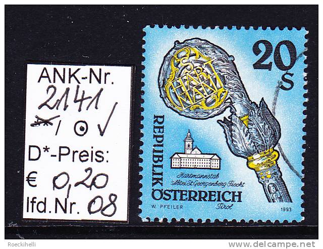 8.10.1993  -  Freim.-Erg.-Wert  "Stifte u. Klöster in Ö."  -  o  gestempelt - siehe Scan  (2141o 01-16)