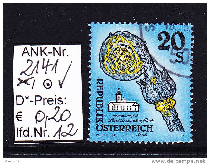 8.10.1993  -  Freim.-Erg.-Wert  "Stifte u. Klöster in Ö."  -  o  gestempelt - siehe Scan  (2141o 01-16)