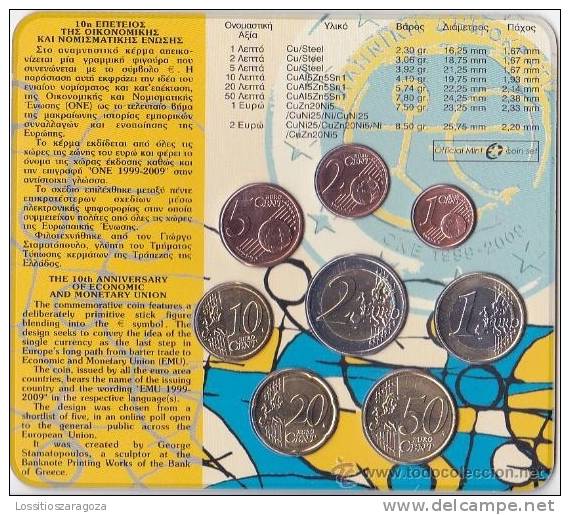 Grecia , 2009 Cartera Con Las 8 Monedas De 1 Ct A 2 Euros, EMU,bimetalica 2, Euroset, Euro .Greece , Grèce - Grecia