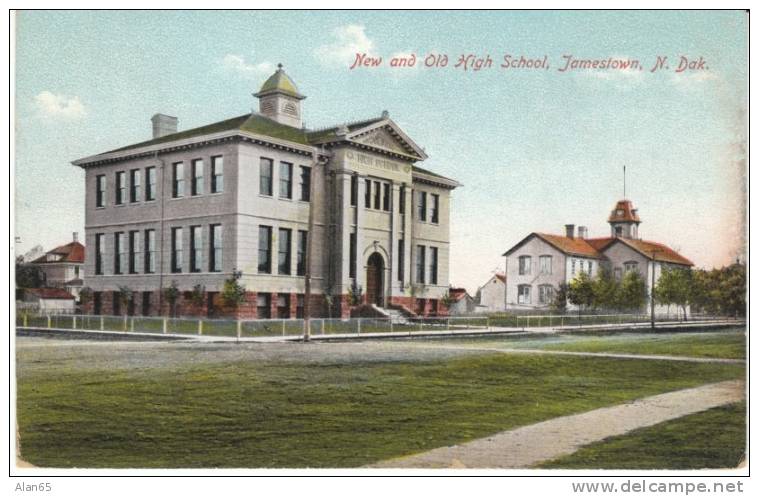 Jamestown ND North Dakota, New &amp; Old High School Buildings, C1900s Vintage Postcard - Jamestown