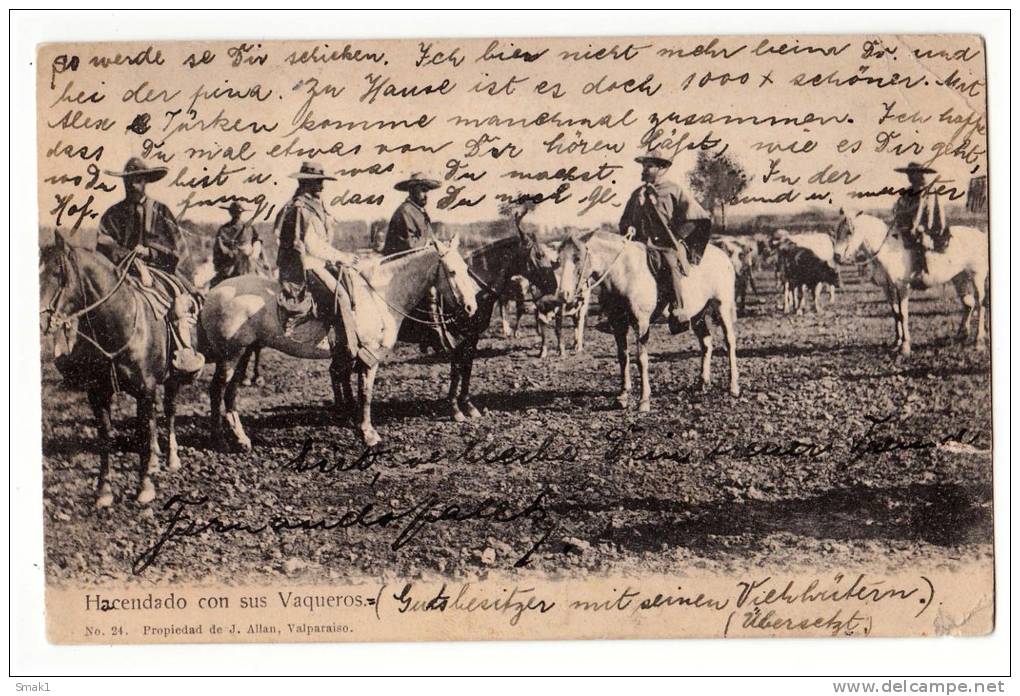 AMERICA CHILE HACENDADO WITH HIS JEANS ON HORSES  Nr. 24 OLD POSTCARD 1909. - Chile