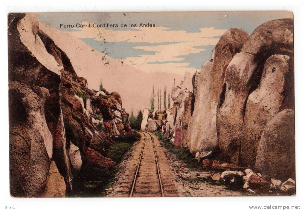 AMERICA CHILE FERRO-CARRIL THE RAILROAD TO ANDES MOUNTAINS OLD POSTCARD 1912. - Chile