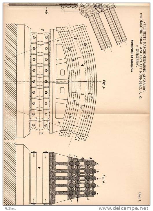 Original Patentschrift - Brücke , Hängebrücke , 1898 , Maschinenfabrik Augsburg - Nürnberg AG , Kabelbrücke , Brücken !! - Architektur