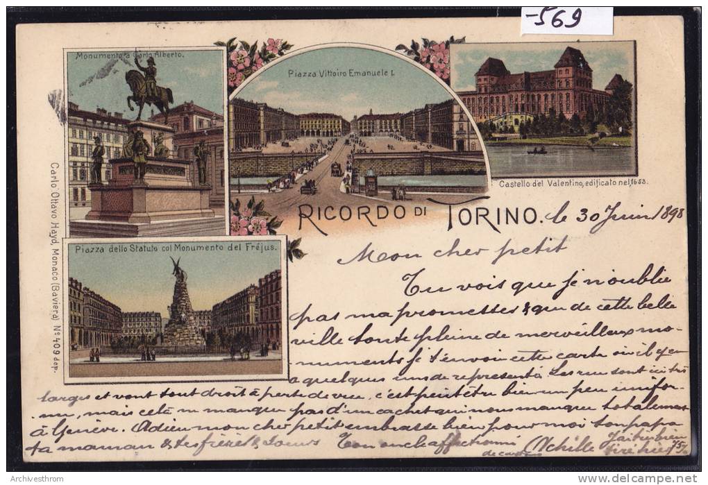Ricordo Di Torino - Monumento, Piazze Castello Del Valentino - 1898 - Litho - Sigilo Torino Ferrovia(-569 Bis) - Castello Del Valentino