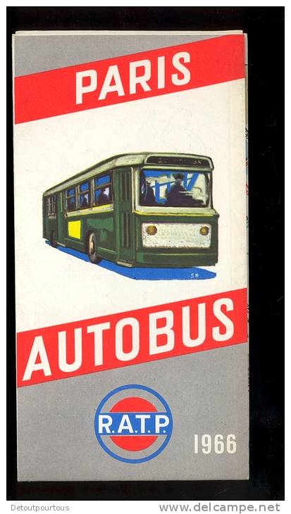 Brochure Dépliant Carte PARIS Plan Autobus RATP Réseau Urbain 1966 Bus - Advertising