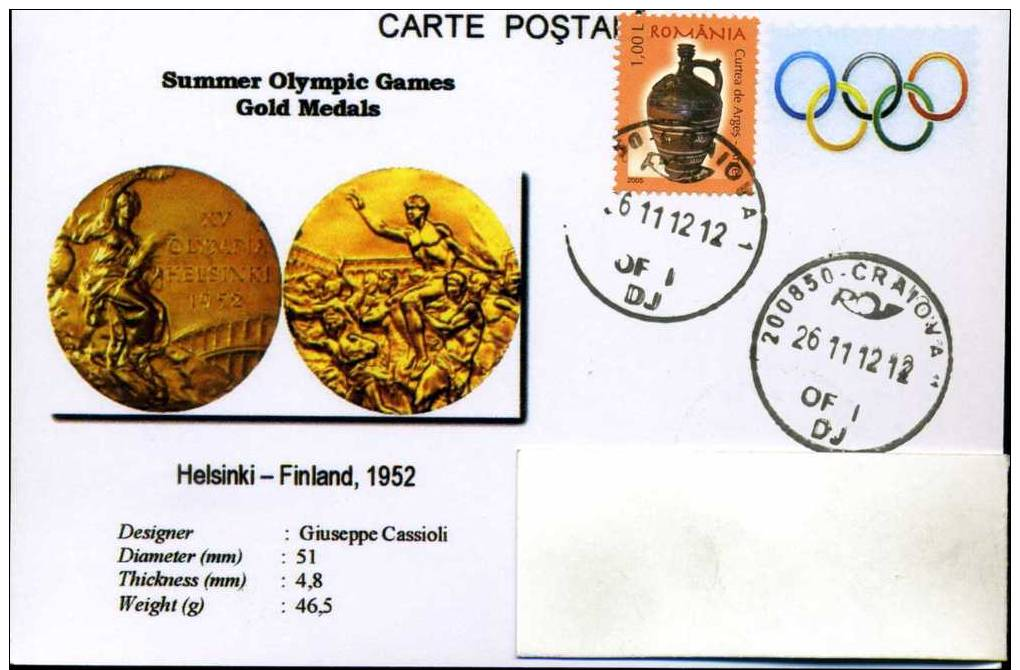 Roumanie, 2012, Carte Postale, Jeux Olympiques, Medaille D'or, Helsinki 1952 - Andere & Zonder Classificatie