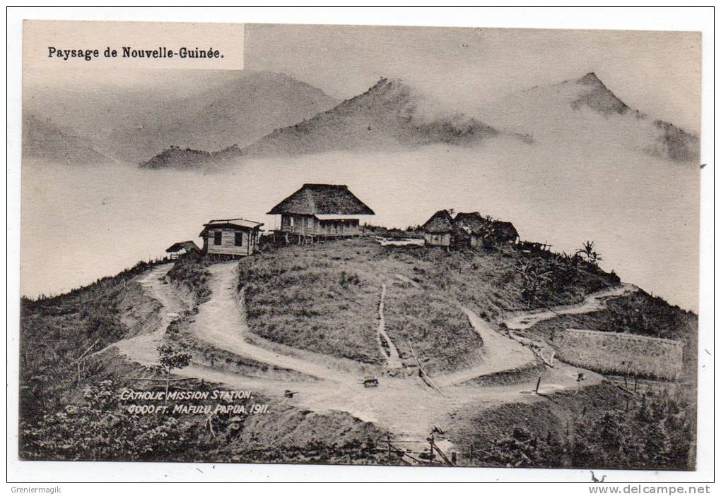 Cpa Paysage De Nouvelle Guinée - Catholic Mission Station 4000FT Mafulu Papua 1911 - Papouasie-Nouvelle-Guinée