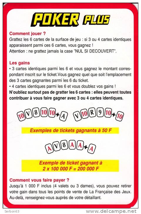 FDJ FRANCAISE DES JEUX MAILING 1 VOLET EN FORME DE CARTE A JOUER 10 X 15 Cm POKER PLUS LOTERIE NATIONALE GRATTAGE - Publicités