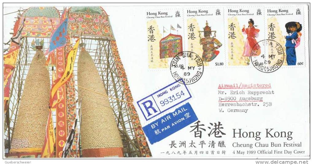 L-HG4 - HONG KONG FDC Recommandé Par Avion Cheung Chau Bun Festival 1989 - FDC