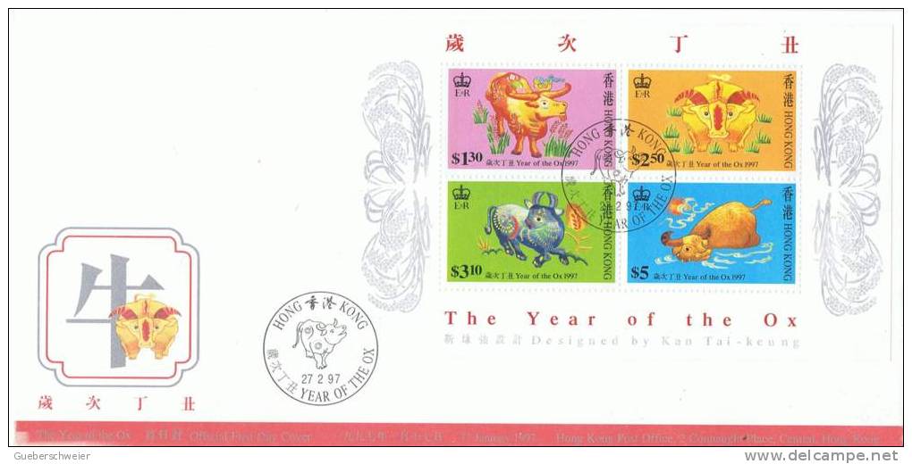 L-HG8 - HONG KONG FDC Bloc Année Du Boeuf 1997 - FDC