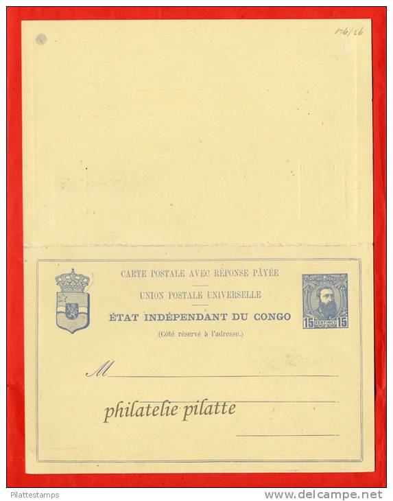 CONGO BELGE ENTIER POSTAL LEOPOLD II AVEC REPONSE 15C+10C NEUF - Otros & Sin Clasificación