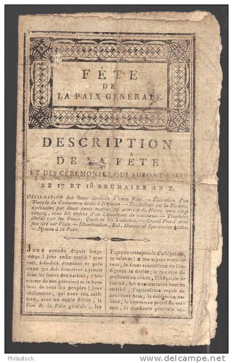 FRANCE AN X Brochure Pour La Fete De La Paix Générale Avec Hymne De Desgrieux (complet) - Documents Historiques