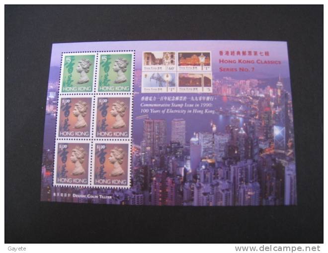 HONG KONG 1990. 100 ANS D'ELECTRICITE. REINE ELISABETH. - Blocs-feuillets