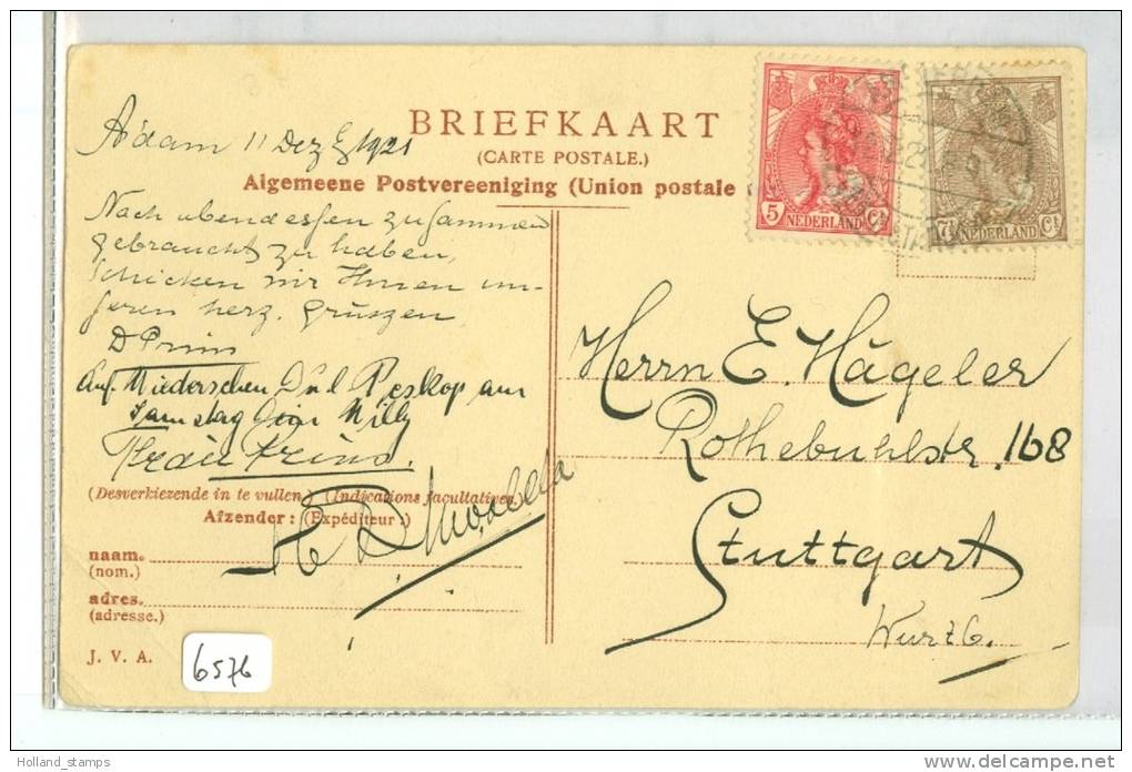 BRIEFKAART NVPH 60 + 61 Uit 1921 Van AMSTERDAM Naar STUTTGART DEUTSCHLAND  (6576) - Lettres & Documents