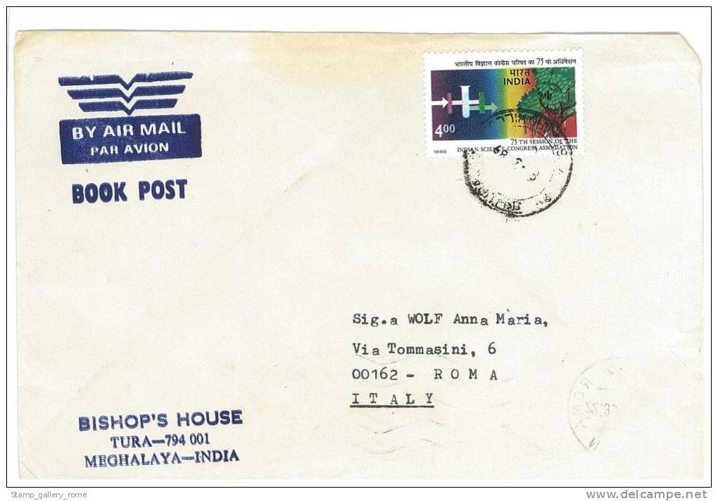 LETTERA VIAGGIATA  INDIA  - ANNO 1988 - VERSO ITALIA - Storia Postale