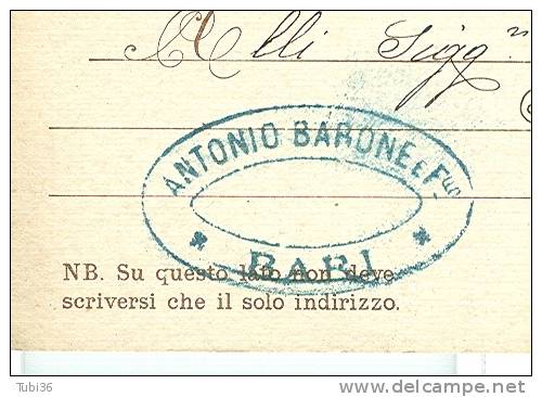 CARTOLINA POSTALE UMBERTO I,  Cent. 10, VIAGGIATA  1882 PER FRANCOFORTE, DITTA ANTONIO BARONE  BARI, - Ganzsachen