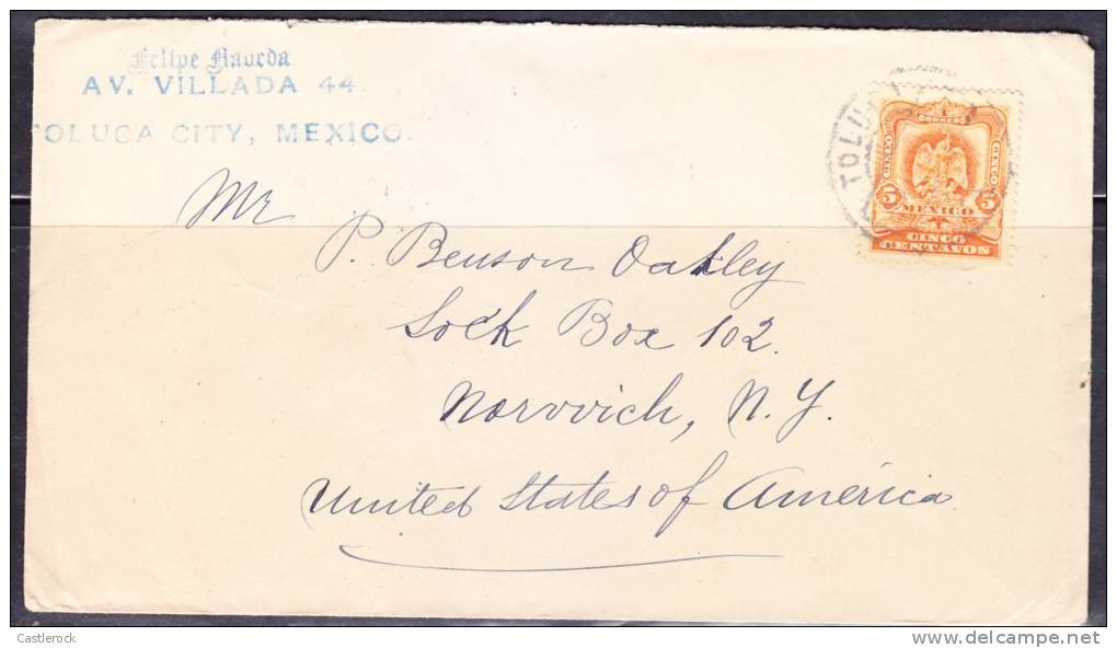 R)1903 CIRCULATED COVER TOLUCA MEXICO - NORVVICH NEW YORK USA .COAT OF ARMAS.STAMP. - Mexico