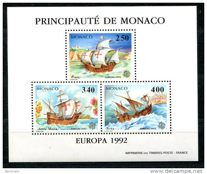 1257 - MONACO - 2070-72 Gezähnt, Postfrisch - EUROPA-CEPT 1992 - Mnh Mini Sheet - Andere & Zonder Classificatie