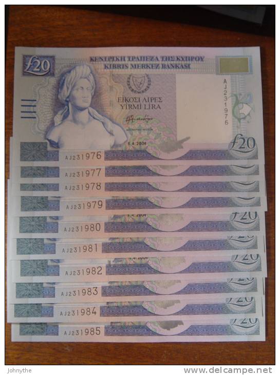 Cyprus 2004 10 Consecutive 20 Pounds  UNC - Zypern