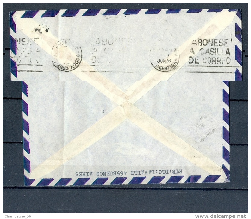 1958  VIA  AÉRÉ A BUENOSAIRE 24  J  1958 CACHET AVION  POUR MENDOZA  ( VUE DOS CACHET GODOY CRUZ - Storia Postale