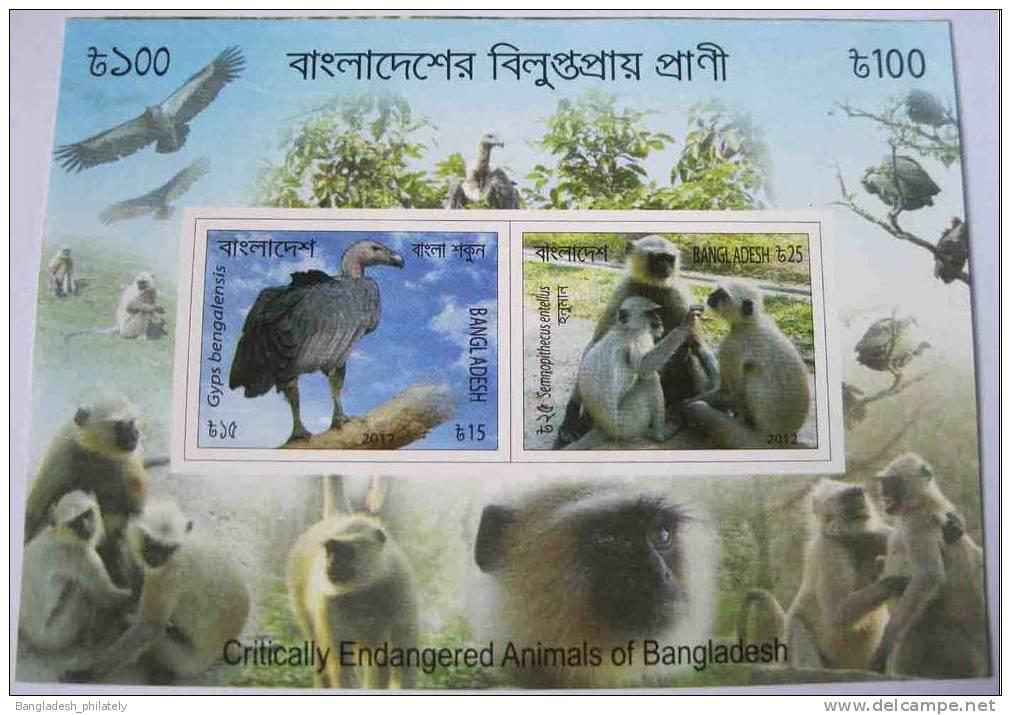 Bangladesh 2012 Endangered Animal MS Se-tenant Bird & Monkey MNH Vogel Wildlife - Collections, Lots & Series