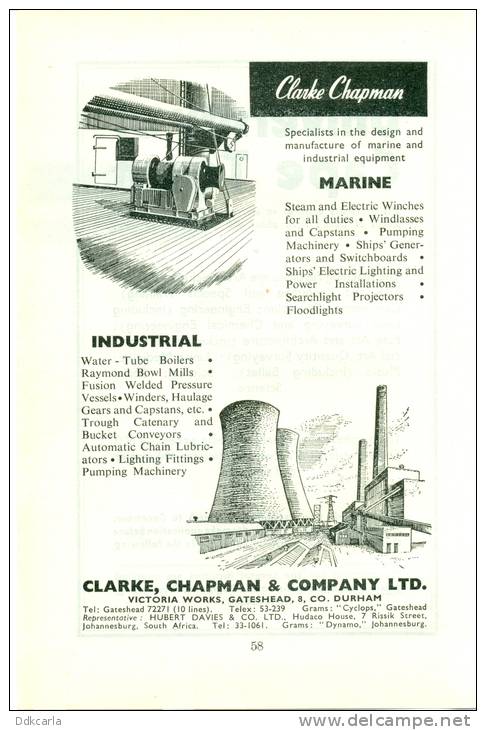 Reclame Advertentie Uit Oud Tijdschrift Jaren 50 - Clarke Chapman & Company Ltd. - Durham ! - Advertising