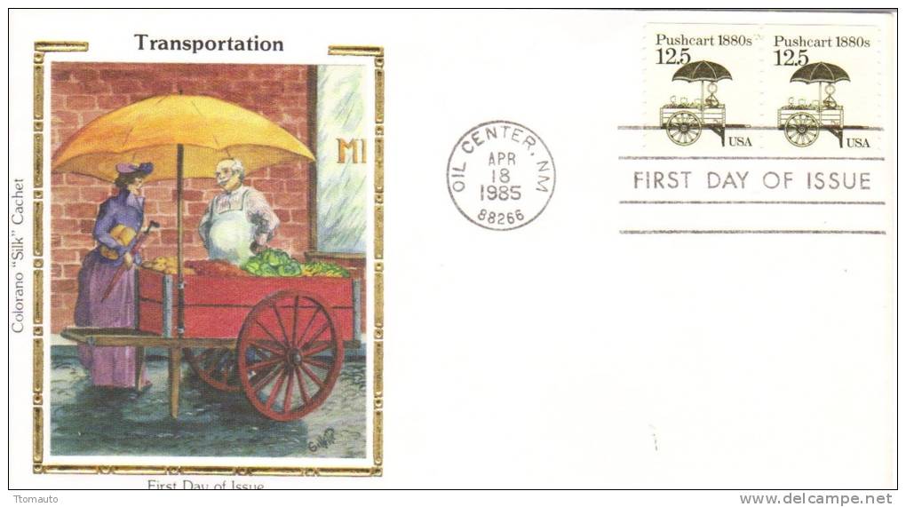 US Transportation Series Colorano ´Silk´ FDC  -    Pushcart 1880s  -  Premier Jour D´Emission - Altri (Terra)