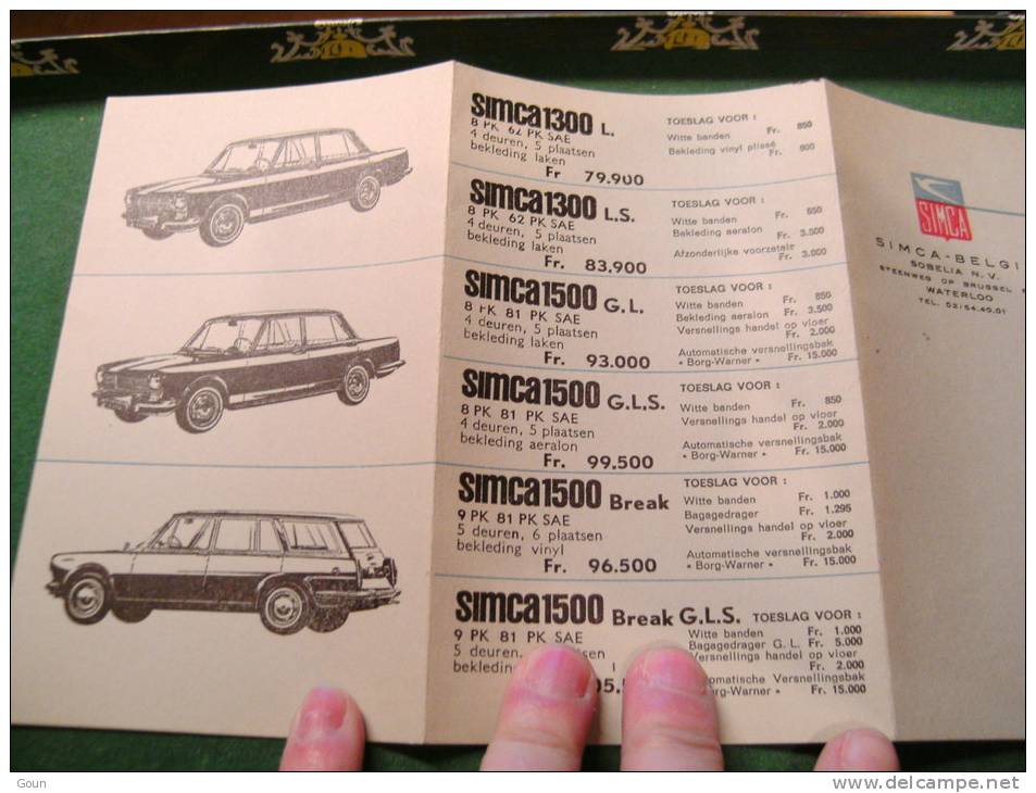 A-3-2-20 LC33 Liste De Prix Tous Les Modèles Marque Simca 1966 En Néerlandais 15x9 - Cars