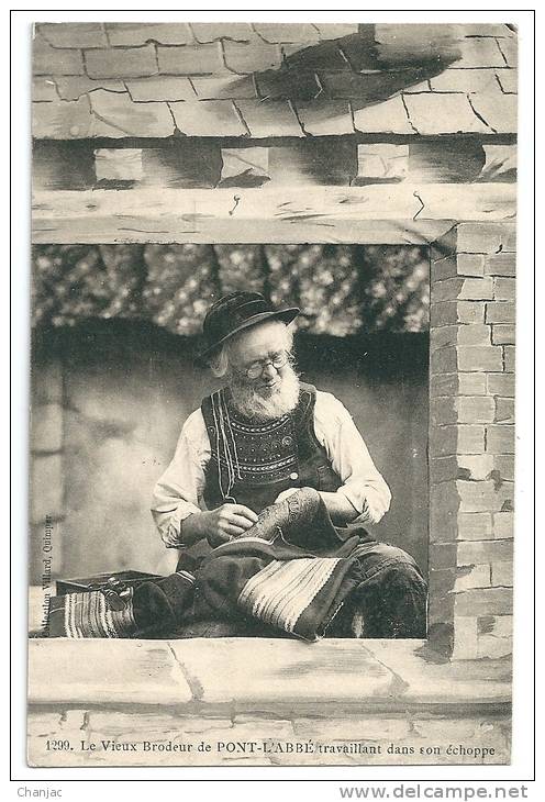 Cpa: 29 Le Vieux Brodeur De PONT L'ABBE (ar. Quimper) Travaillant Dans Son Echoppe N° 1299 - Pont L'Abbe