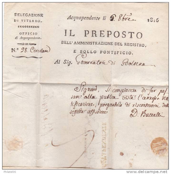 ACQAPENDENTE ITALIE AVEC CORRESPONDANCE 1816 - 1. ...-1850 Prefilatelia