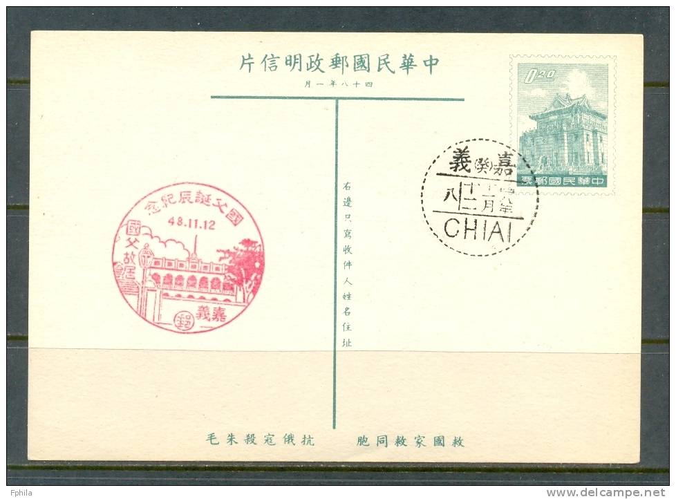TAIWAN FREE CHINA CHIAI TO TURKEY POSTCARD - Postal Stationery