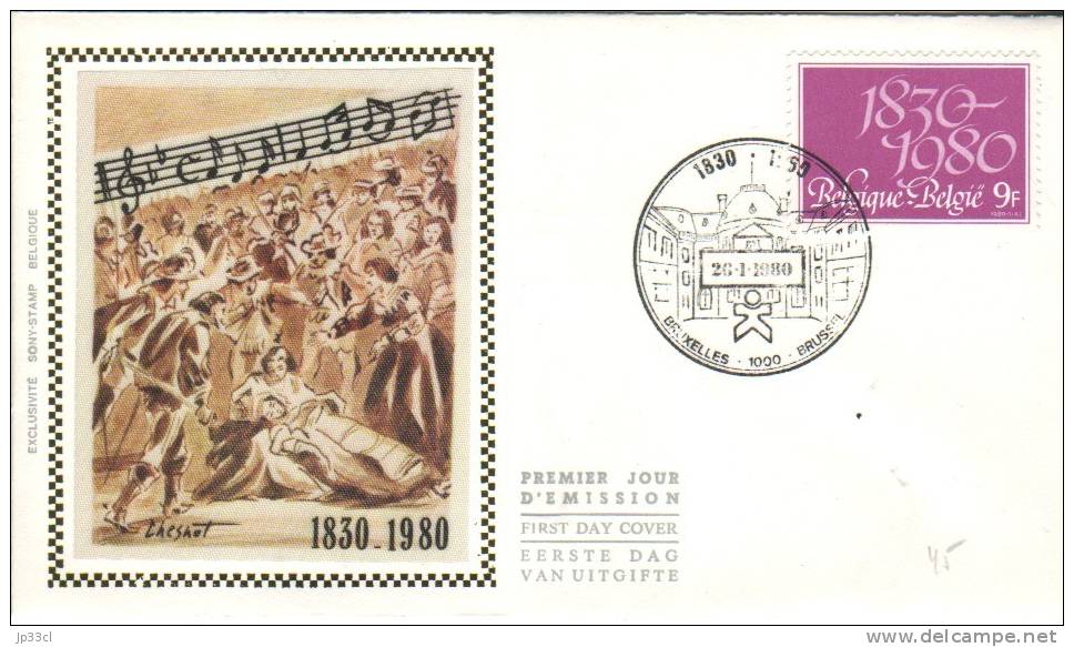 FDC Soie Avec Obl. Temporaire Bruxelles Du 26/1/1980 Sur Timbre 1961 1830-1930 - 1971-1980