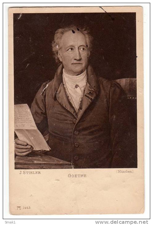FAMOUS PEOPLE WRITERS JOHANN WOLFGANG VON GOETHE 1749-1832 GERMAN WRITER, ARTIST NAD POLITICIAN Nr. 1443 OLD POSTCARD - Writers