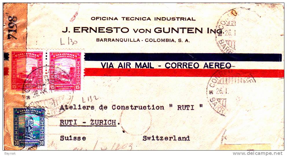 LETTRE  --  VIA AIR MAIL  --  CORREO AEREO, COLOMBIA  --  WEHRMACHT ZENSUR - Kolumbien