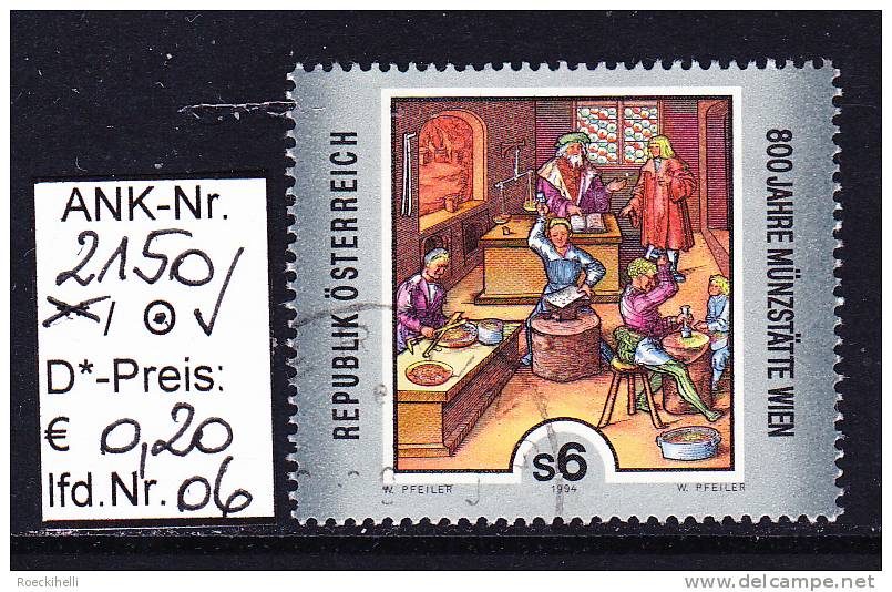 18.2.1994 -  SM  "800 Jahre Münzstätte Wien"  -  O  Gestempelt - Siehe Scan  (2150o 01-06) - Used Stamps