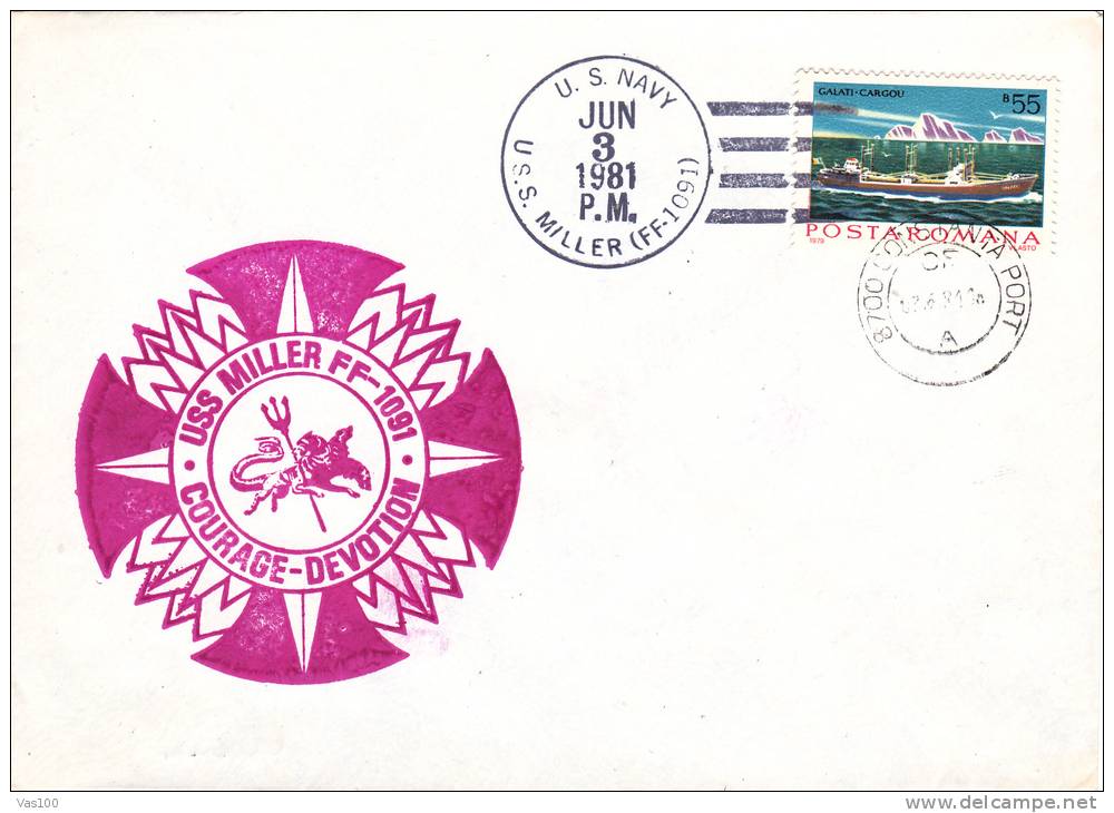 SUBMARINE USS MILLER FF-1091,SPECIAL CACHET ON COVER,1981,ROMANIA - Sous-marins