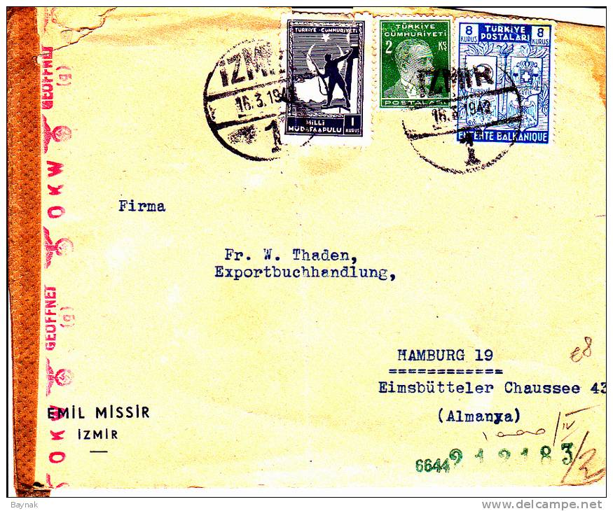 LETTRE  --  IZMIR TO HAMBURG  -  WEHRMACHT CENSUR  -  OKW ( OBERKOMMANDO WEHRMACHT ) - Briefe U. Dokumente