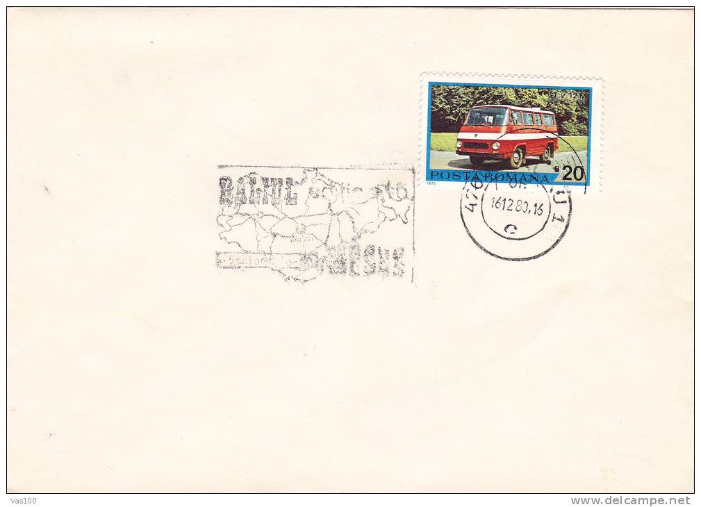 BUS,POSTMARK ON COVER,1980,ROMANIA - Bus