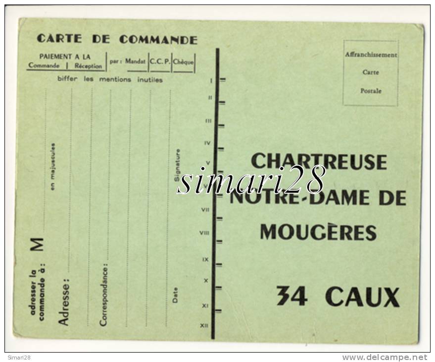 CAUX - CARTE DE COMMANDE DE VIN DE LA CHARTREUSE NOTRE-DAME DE MOUGERES - Other & Unclassified