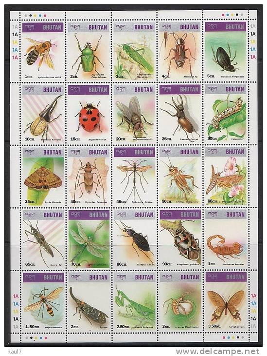 BHUTAN 1997 - Abeilles, Guêpes, Papillons, Insectes Divers  - Feuillet 25v Neufs // Mnh - Abeilles