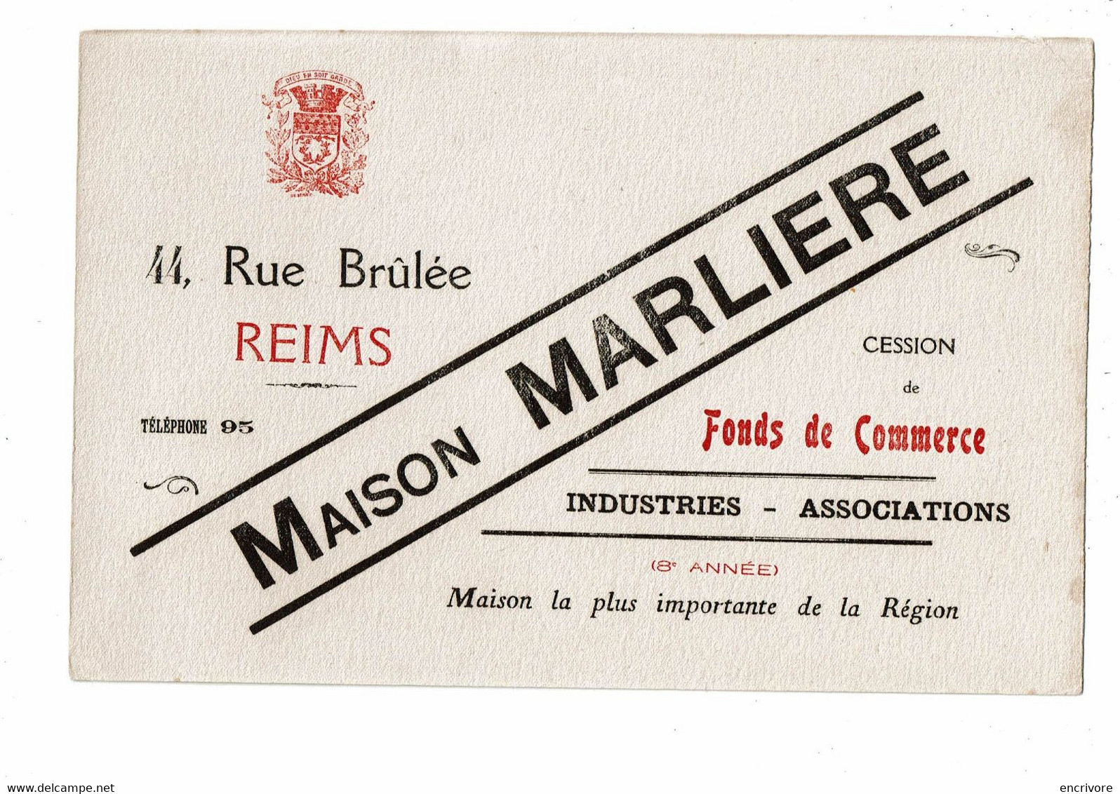 Buvard Maison MARLIERE Marlière Cession De Fonds De Commerce REIMS - Banque & Assurance