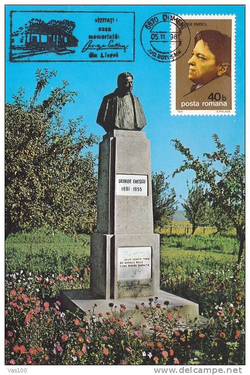 GEORGE ENESCU MONUMENT,CM,CARTES MAXIMUM,MAXICARD,1998,ROMANIA - Musique