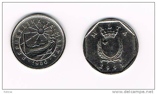 MALTA  2 X 5   CENTS 1986 - 1991 - Malte