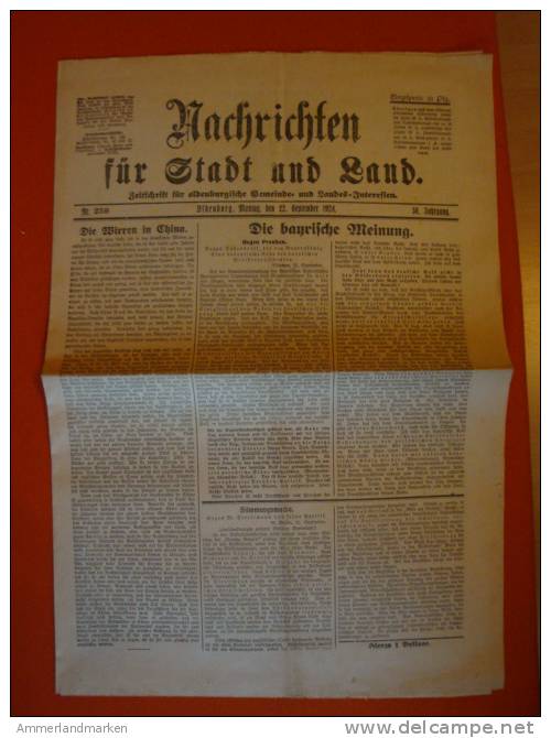 Nachrichten Für Stadt Und Land, Oldenburg 22.9.1924 ! - Sonstige & Ohne Zuordnung